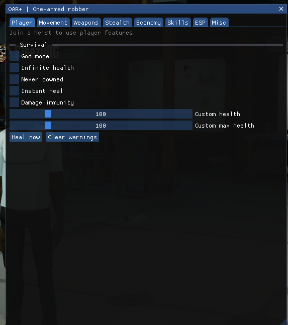 OAR+ menu