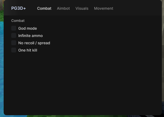 PG3D+ menu